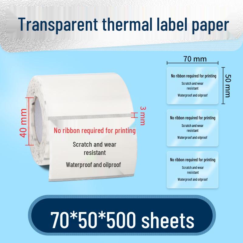 Transparent Waterproof Thermal Label: Tear-Resistant, Oil-Proof Adhesive Name Stickers