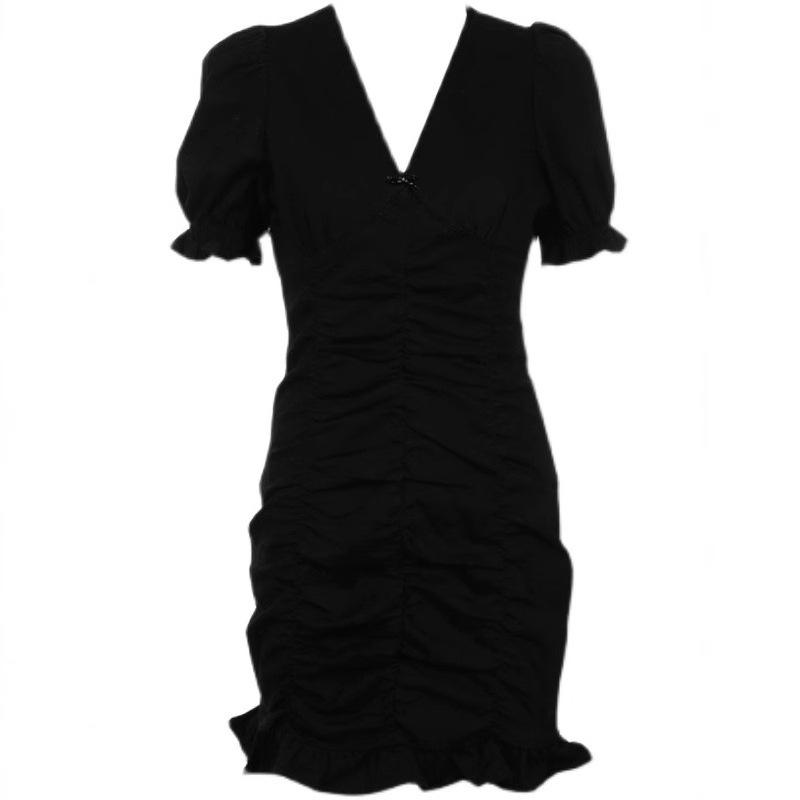 French Hepburn Small Man Pure Desire Pleated Black Dress Chic Unique Slim and Thin Fishtail Short Skirt Zixia