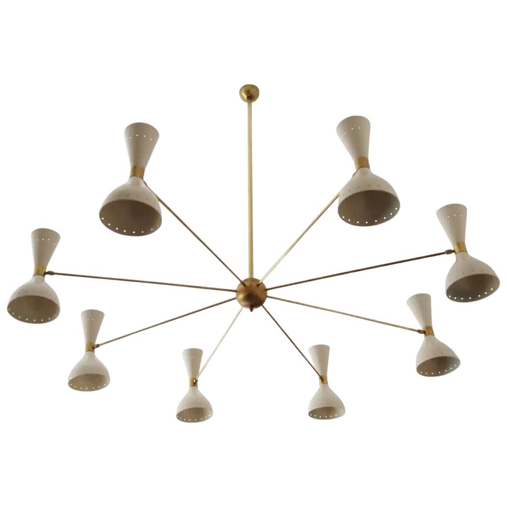 Beautiful Large Brass Chandelier Style of Stilnovo Italian Chandilier 1950s