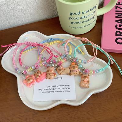 Cute Cartoon Capybara Bracelet For Women Girls Kawaii Handmade Weave Hand Rope Sweet Beaded Bracelet Jewelry Accessories Gifts