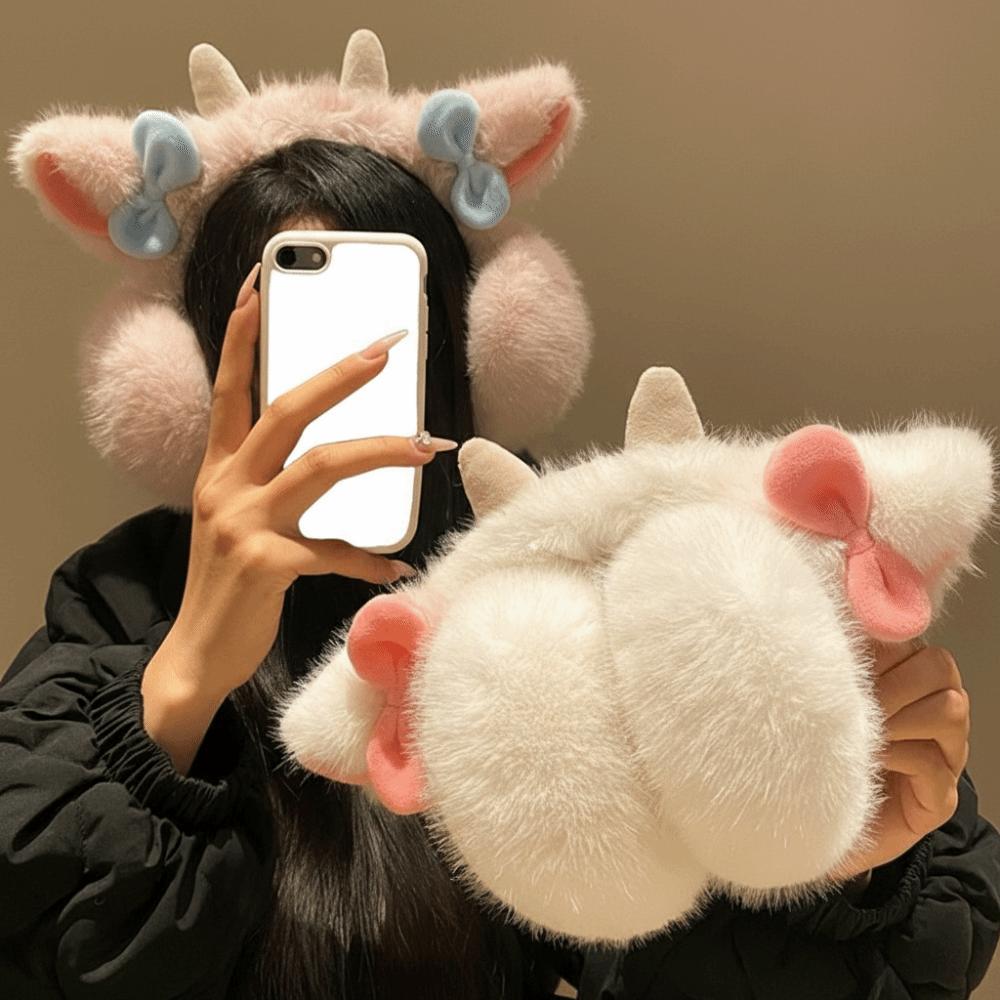 Soft Plush Winter Ear Warmer cartoon Cute Ear Cover Windproof Little Lamb Horns Earmuffs  Cycling