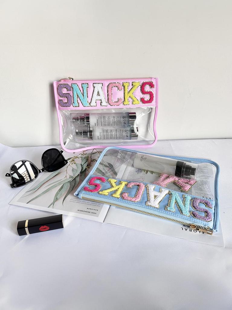 Embroidered PVC Transparent Travel Set: Cosmetics, Toiletries, Towel, File Storage Bag