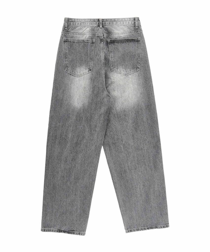 Akeusi Loose Washed Balloon Fit Wide Denim Pants Unisex (Black Wash)