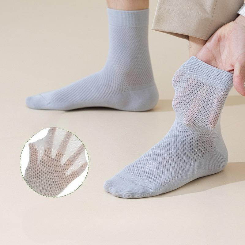 Men's Summer and Spring Mid-calf Socks, Pure Cotton Anti-odor Summer Mesh Breathable and Sweat-absorbing Solid Color Sports Socks