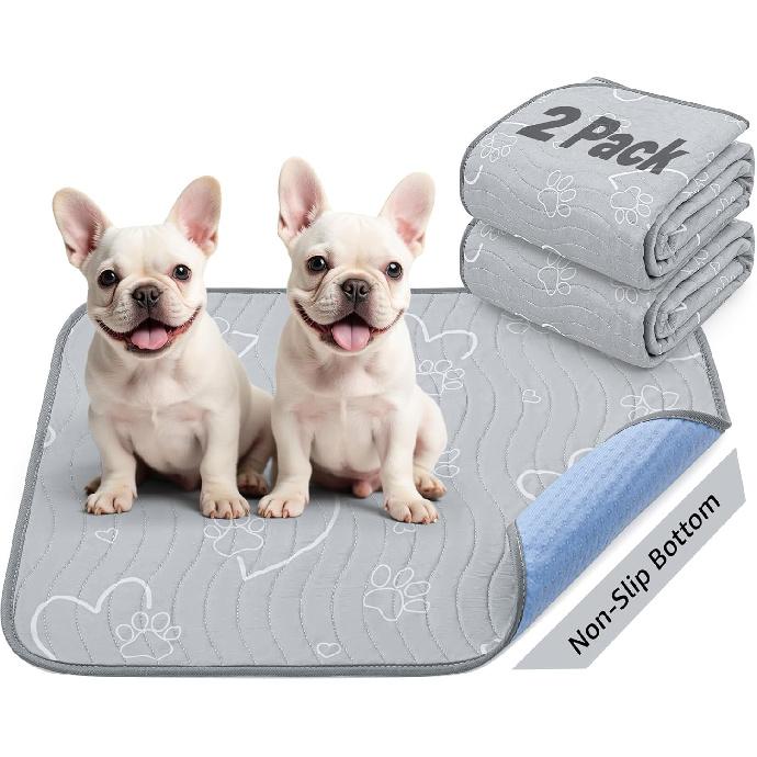 Washable Pee Pads for Dogs Reusable: 2 Pack Waterproof Puppy Pads Absorbent Quick Dry Training Pads - Non Slip Puppy Whelping Mats for Grate, Floor,