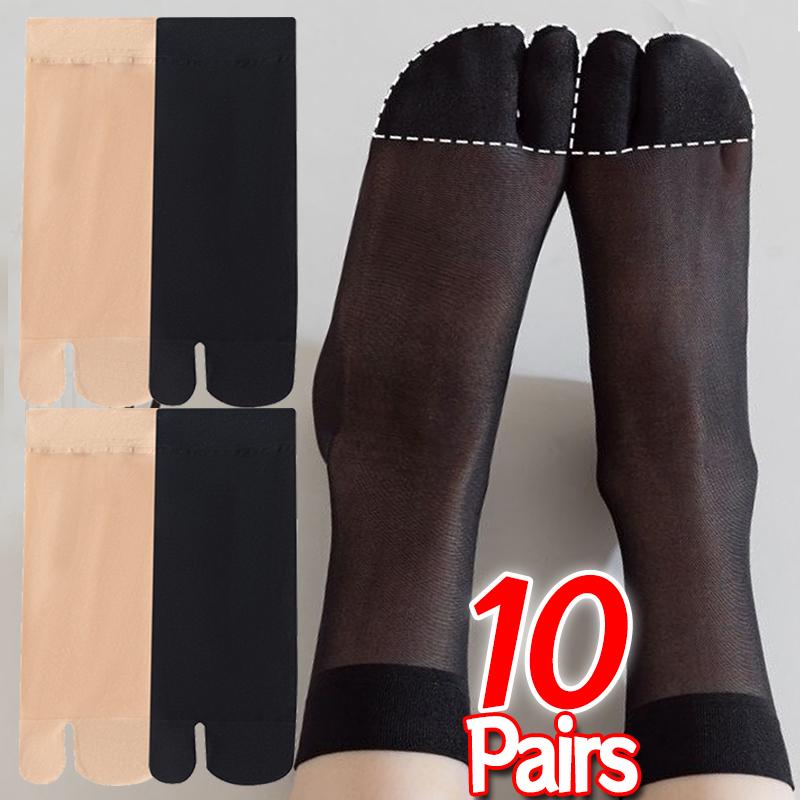 Two Toed Crystal Silk Socks Clear White Black Breathable Cool Stockings Unisex Japanese Men Women Summer Ultra-Thin Tabi Socks