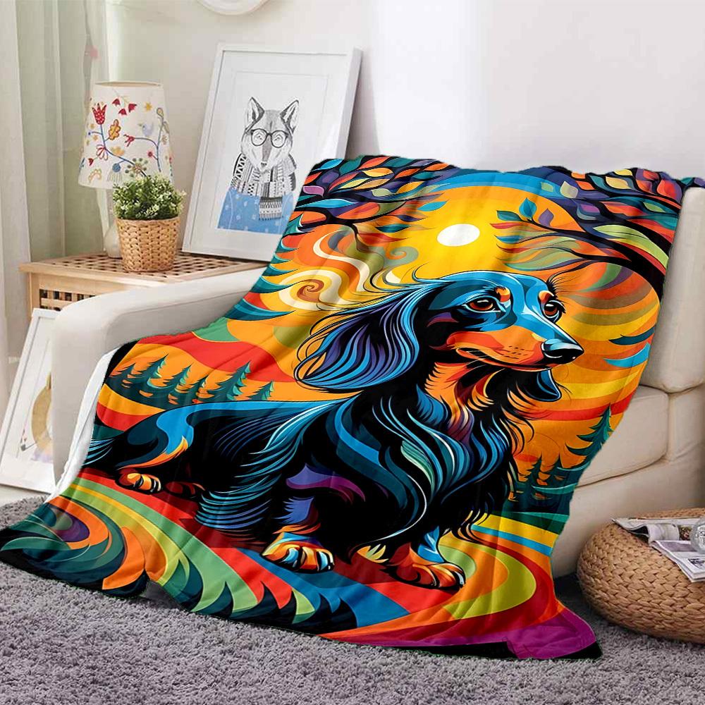 1PC Dachshund Art Print Blanket, Throw For Sofa, Bed, Travel, Camping, Livingroom, And Bed, Printing Blanket With Soft And Warm Fabric yy250918158