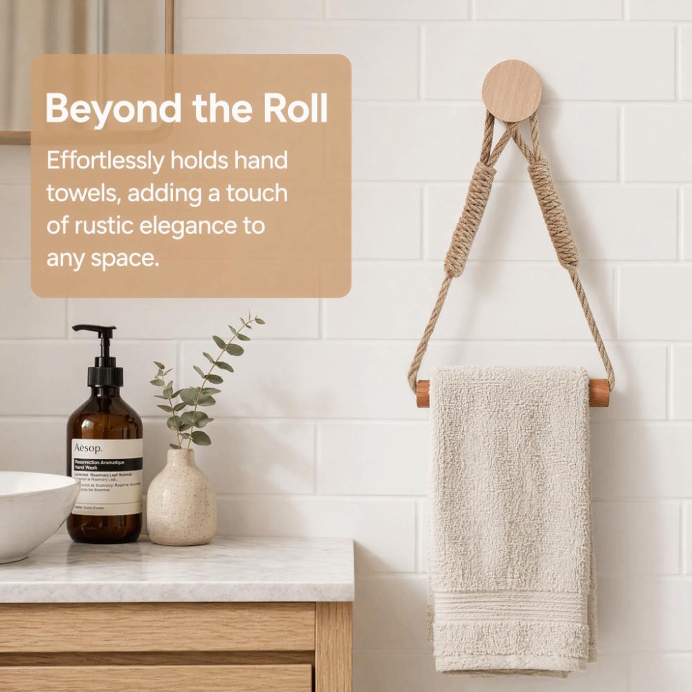 Wall Mounted Toilet Paper Holder Wood  Rope Towel Rack Toilet Roll Holder  Bathroom Kitchen Brdroom