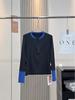 Autumn Slim-fit Color-block Fake Two-Piece Henley Long-Sleeve T-shirt for Women