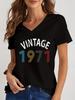 Lady Shirt Vintage 1974 Print Girl Shirt Short Sleeve Aesthetic Unisex Blouse V Neck Harajuku Fashion Birthday Years Trend Shirts
