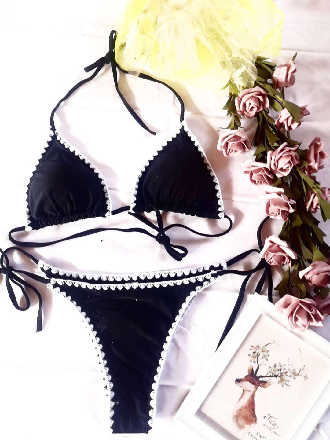 

Женское бикини в европейском и американском стиле, однотонное: Сексуальный раздельный купальник Small чёрный