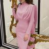 Fashion Elegant Long Sleeved Slim Fit Dress Autumn New Half High Collar Loose Casual Simple Long Dresses Solid Color Streetwear High Waist Clothing