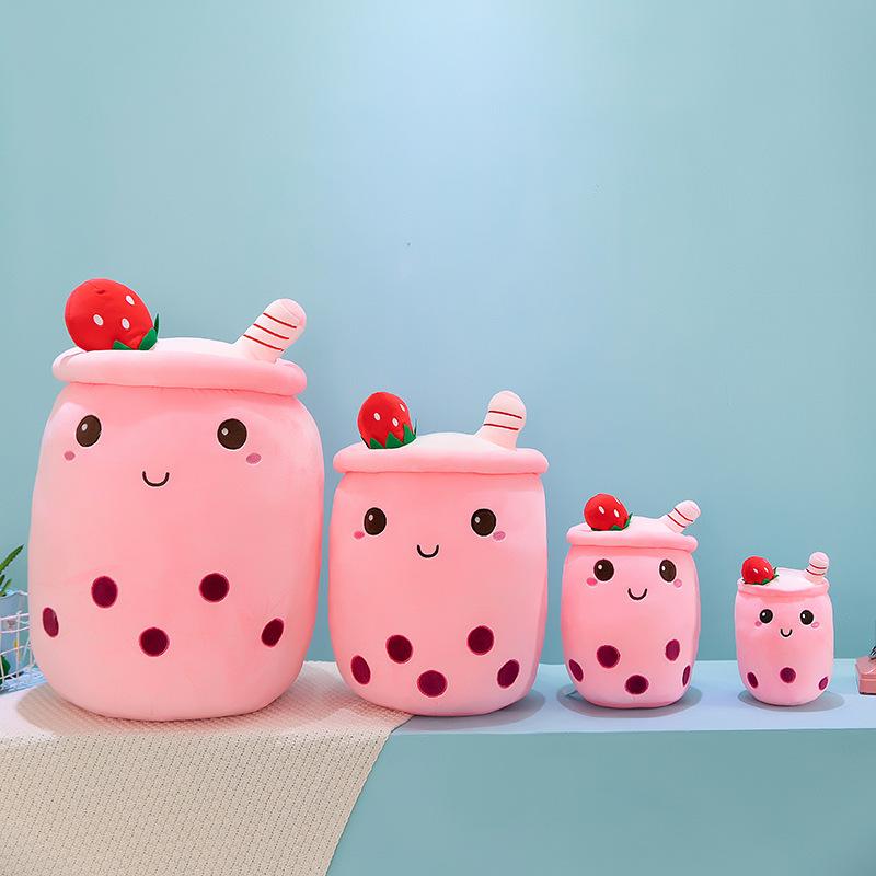 High Quality New Cartoon Kawaii Fruit Milk Boba Bubble Tea Coffee Stuffed Pillow Soft Kawaii Cushion Plush Toys PP Cotton Mesh