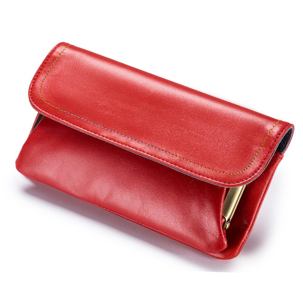 

Новий довгий гаманець з натуральної шкіри першого шару з масляним воском, великої місткості, ретро-модний клатч, багатофункціональна сумка для зберігання мобільного телефону, тренд червоний