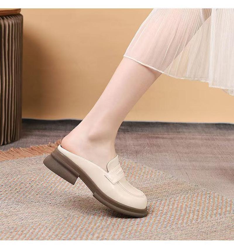 New Thick Bottom Round Head Rear Air Mouller Slippers for Women's Flat Flat Casual Cool Slippers