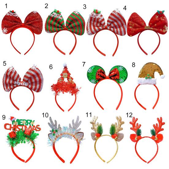 Christmas Bowknot Headband Kids Adults Cosplay Costume Party Decoration Red Green Sequined Xmas Headwear Photography Props