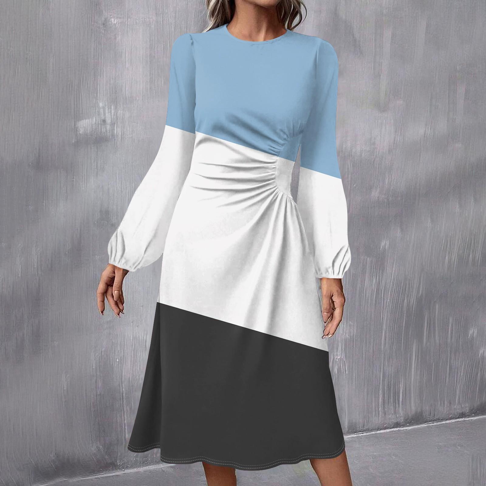 

Женское модное повседневное платье миди с круглым вырезом и длинными рукавами M