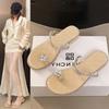 2025 Summer New Rhinestone Cover Toe Thick Heel Beautiful Slippers Wear One Word Sandals Fairy Wind Beach Sandals