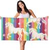Unicorns On Colorful Stripes Printed Fleece Beach Towel 55x27.5 Inch, Soft and Quick-Drying for Beach, Pool and Camping, White