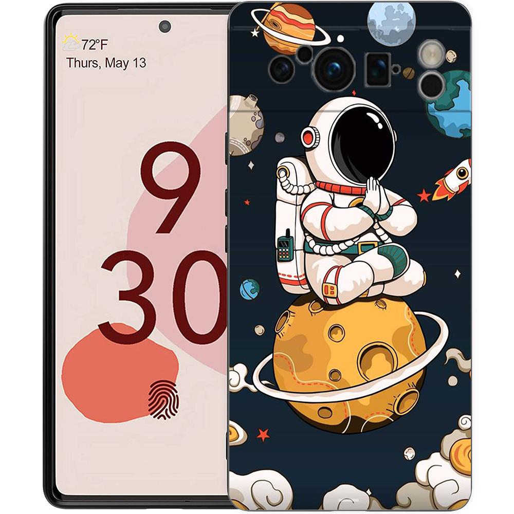 Cute Cartoon Astronaut For Google Pixel 8 7 6 Pro 6A 5G Black Phone Case Soft Shockproof Back Cover Silicone TPU Shell Coque