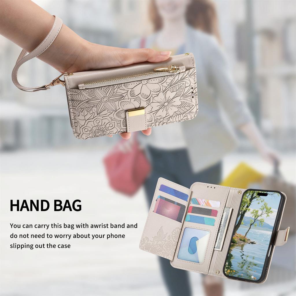 Floral Leather Wallet Case for Oppo A3 Pro/A5 Pro/Realme C63/C75/Reno12 F...Vintage All-in-One Card Holder w/Stand, Magnetic Closure & Wrist Strap