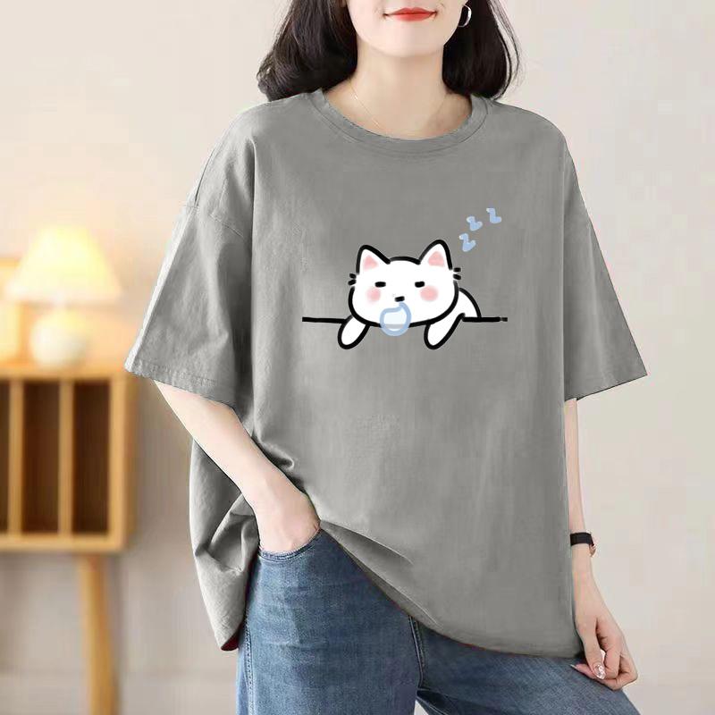 Ladies Summer Popular Short-sleeved T-shirt Cotton Breathable Loose Top Printed T-shirt Casual