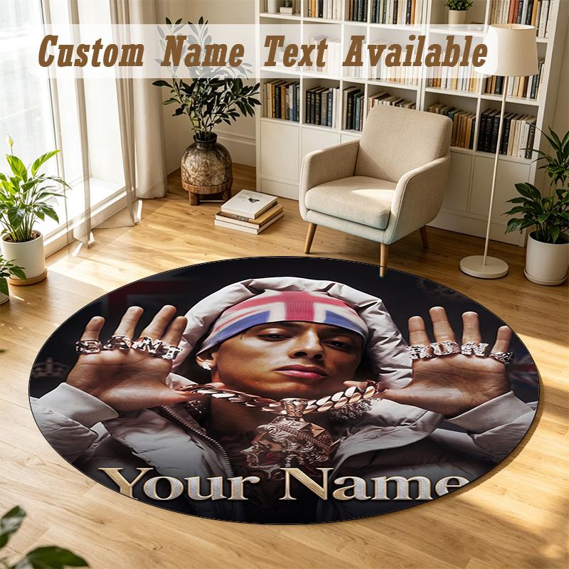 Round Rug Custom NameCentral Cee Pattern Non Slip Carpet Home Floor Decor