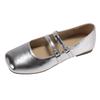 Silver Square Head French Flat Bottom Light Mouth Inner Height Increase Single Shoes Women's Summer 2025 New with Skirt Retro Mary Jane Shoes