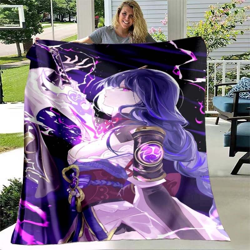 Game Genshin Impact Flannel Throw Blanket Gamer Cartoon Bedspread Smooth Soft Warm Gamer Gift Bed Sofa Home Bedroom Office Decor