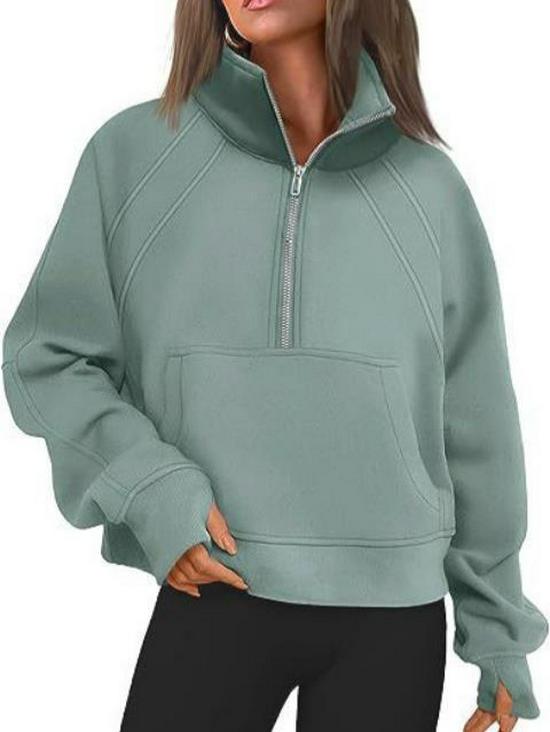 Women's Half-Zip Stand Collar Velvet Hoodie Jacket - Autumn/Winter Collection