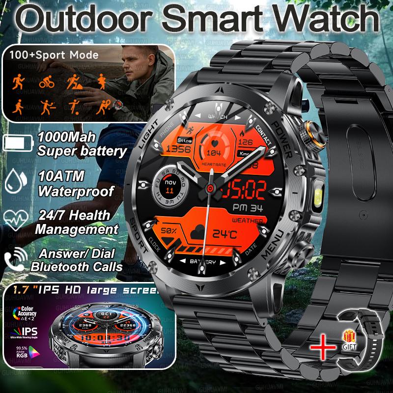 New HD 1.7-inch Large Screen 1000mAh Super Capacity Battery Adult Men Smart Watch Call 10ATM Waterproof Sports Bracelet
