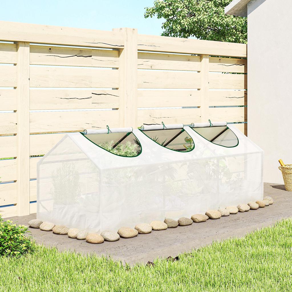Mini Greenhouse, 3 Roll-Up Windows, PE Cover 140 G/m2, 180 X 60 X 60 Cm, White