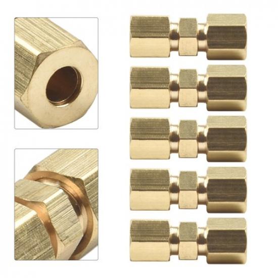 Brass Compression Fitting Connector Union For 3/16 OD Hydraulic Brake Lines 5Pc