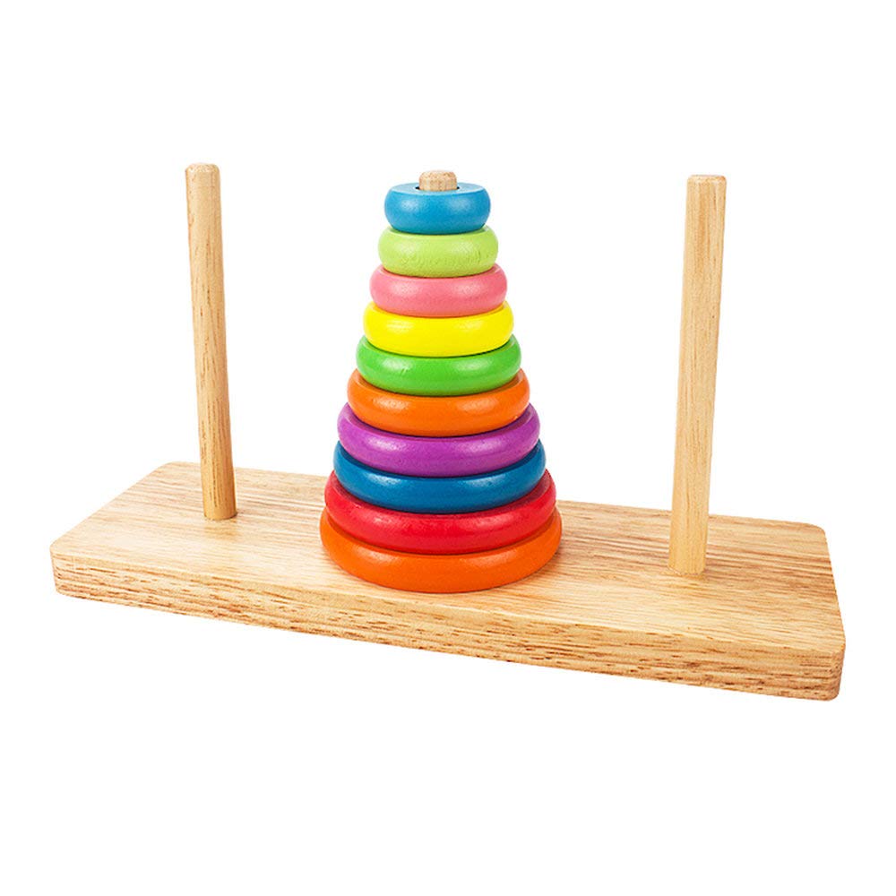 Torre de Matemática Lifepower de 10 Peças Coloridas de Madeira Atemporal Treinamento Cerebral Seguro Adequado para Maiores de 3 Anos e Quebra-cabeça Torres de Hanói, Passos. enigma. Diversão. jogos. a base de água