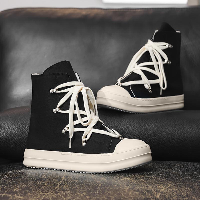 Men's Retro Design Lace Up High Top Shoes Fashionable and Versatile Street Style Cool Board Shoes, Lightweight and Comfortable