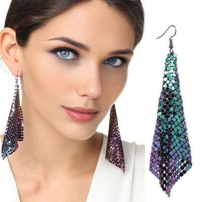 1 Pair Sequin Hook Earrings Geometric Design Long Earrings Night Club Party Women Gown Drop Earrings
