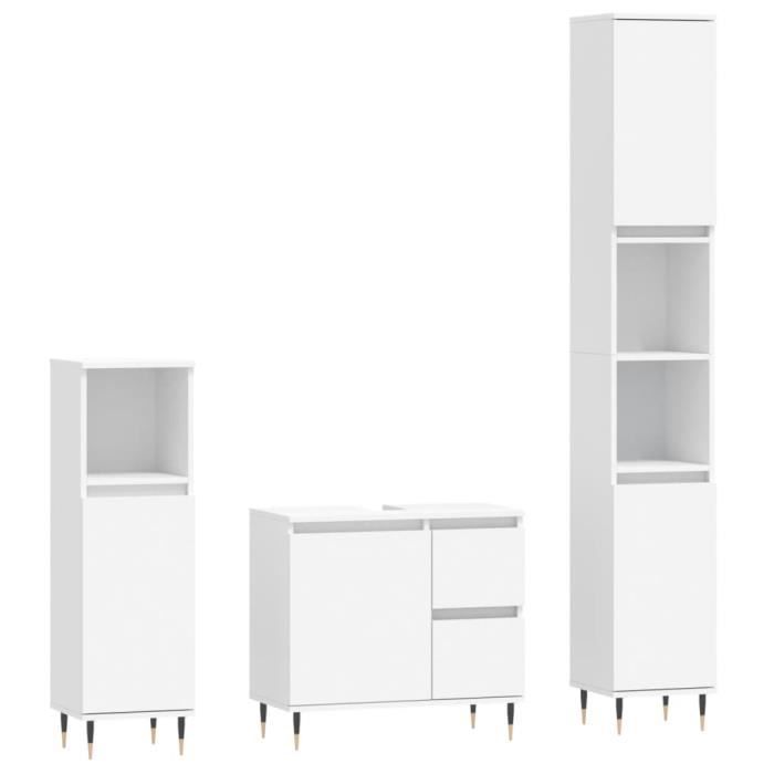 VidaXL Ensemble de meubles salle de bain 3 pcs blanc bois d'ingénierie 3190213