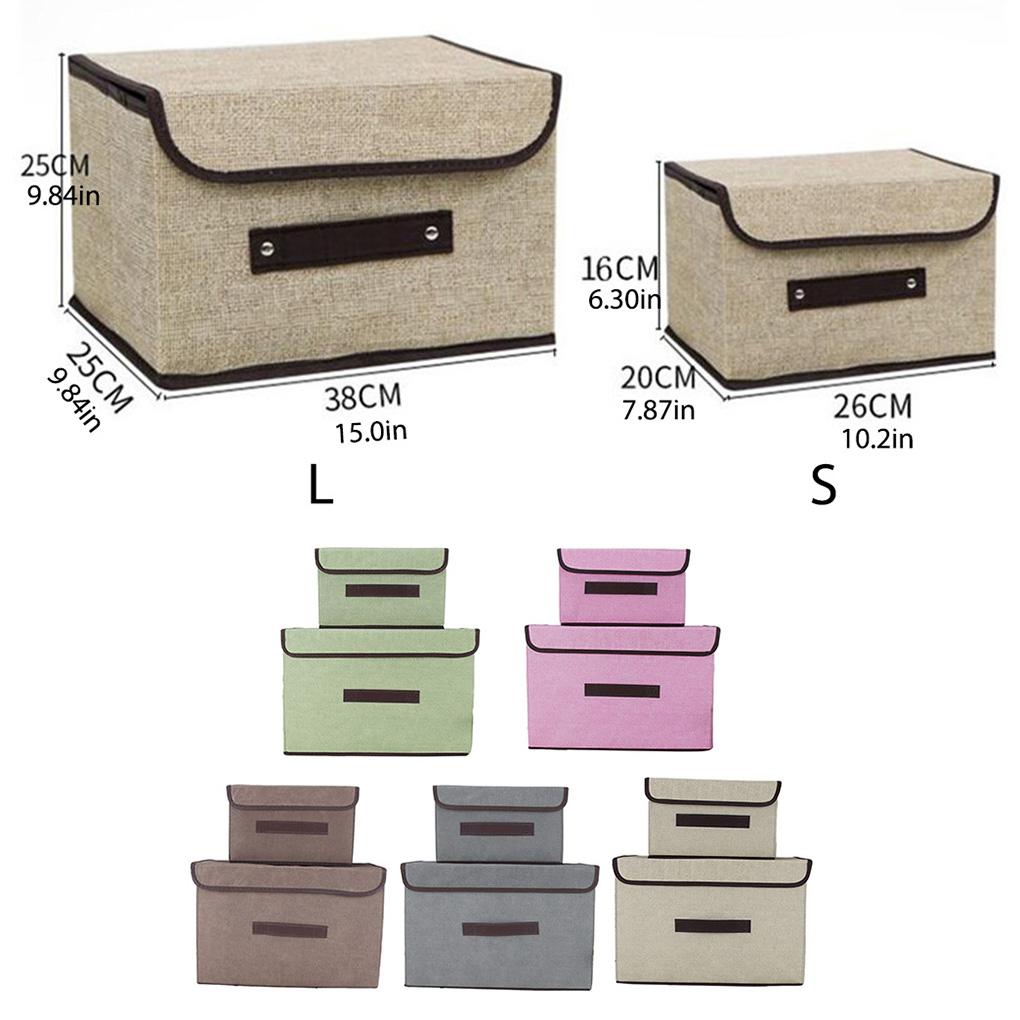 2Pcs Folding Storage Box Non Woven Rectangle Fabric Clothes Basket Toys Container with Lid