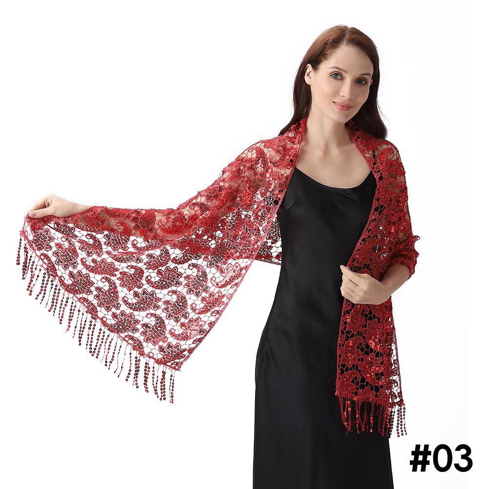 Lace & Sequins Shawl Wraps for Evening Dresses Wedding Decoration Scarf Elegant Hijab Cover for Ramadan Festivals Women's Modest Fashion Floral Shawl