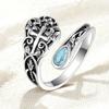 Elegant Adjustable Women's Cross Ring with Teardrop Turquoise - Versatile Hand Jewelry