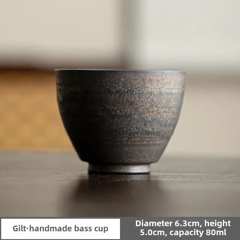 Handmade Gilded Glaze Ceramic Tea Cup - Artisan Eggshell Porcelain Japanese Zen Tea Set Elegant KungFu Teaware for Home or Gift