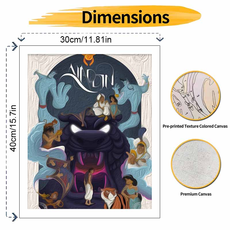 Disney Aladdin oil paint by numbers painting kit handmade diy home decor gifts, classic animation movie wall art for adults, craft kits