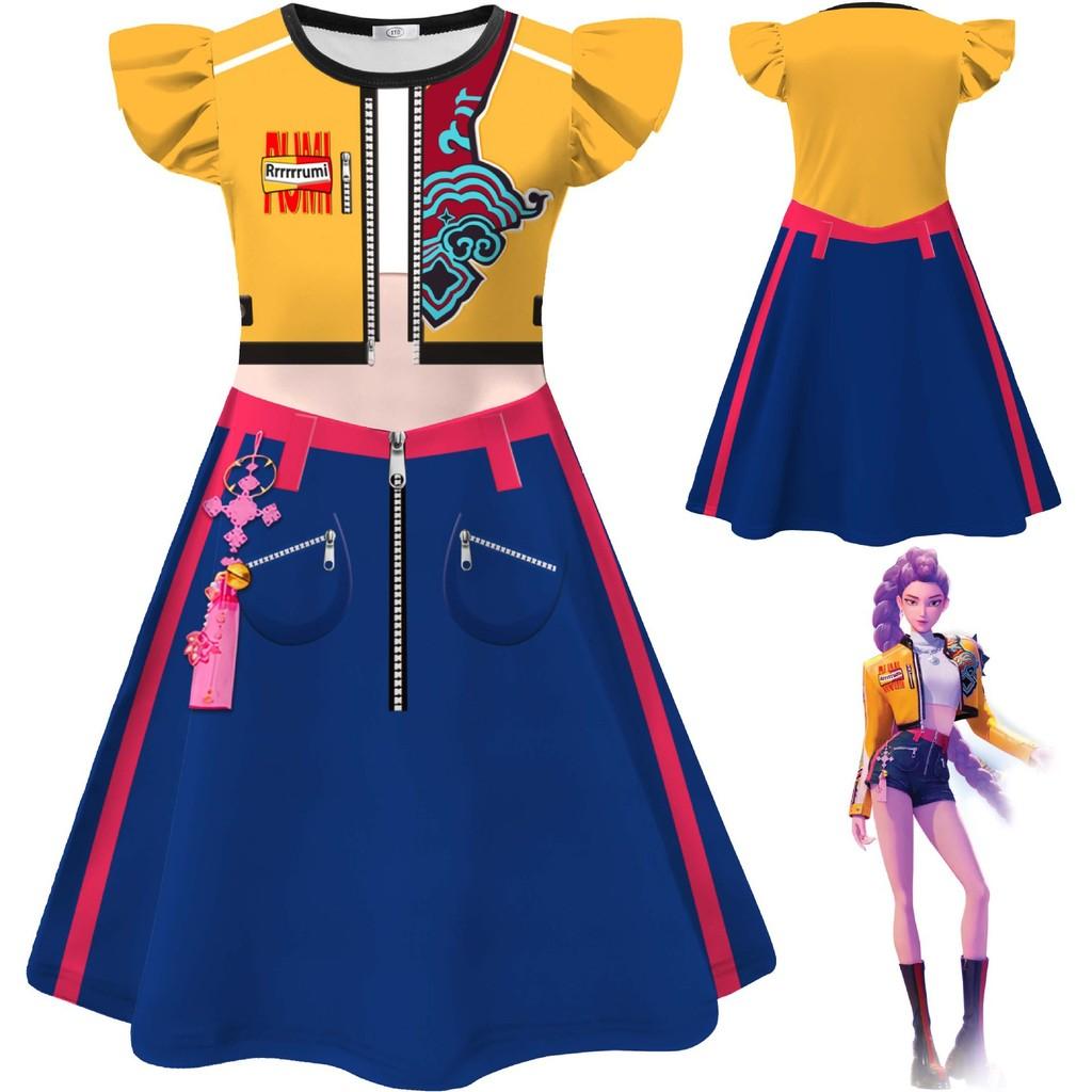Dětské Dívčí Anime Kreslený KPop Super Hvězda Zpěvačka Potisk Volánové Rukávy O Krk Ležérní Šaty Halloweenské Cosplay Kostýmy