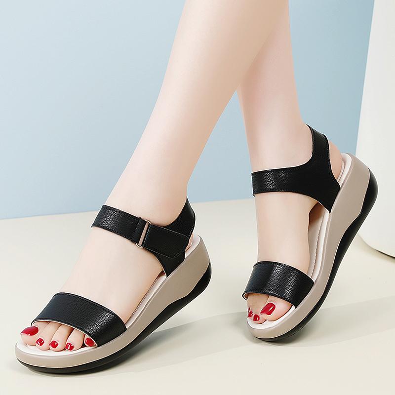 Women Summer Elevator Platform Sandals Outdoor Dressy Open Toe Casual Girls Big Size Thick Sole Black Grey Sandals