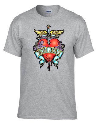 Bon Jovi LOGO Maglietta Grigia Divertente Musica Rock -364_Grey-