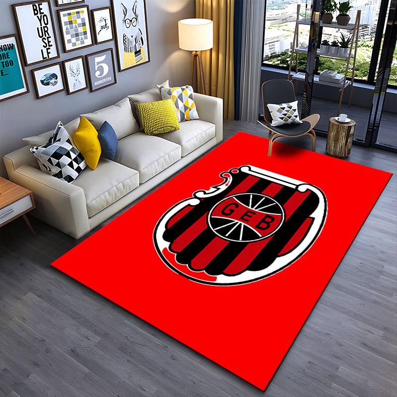 Red and Black Striped Logo Carpet suitable as a non-slip mat for the living room or bedroom sofa