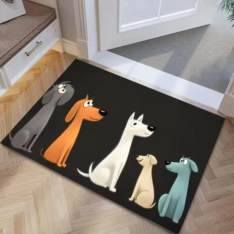 Pet-Friendly Non-Slip Door Mat with Cute Cartoon Dog Paw Print Design - Machine Washable Mat for Entryway, Laundry Room, Garden