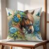 Watercolor Horse Floral Cushion Cover Natural Linen Organic Fabric DoubleSided Printing Couch Pillow Covers Home Decor