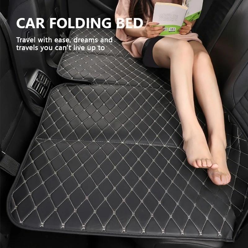 Car Travel Bed for Rear Seat Foldable Sleeping Pad for Car Traveling Wear-Resistant PU Travel Mattress for Suv Sedan