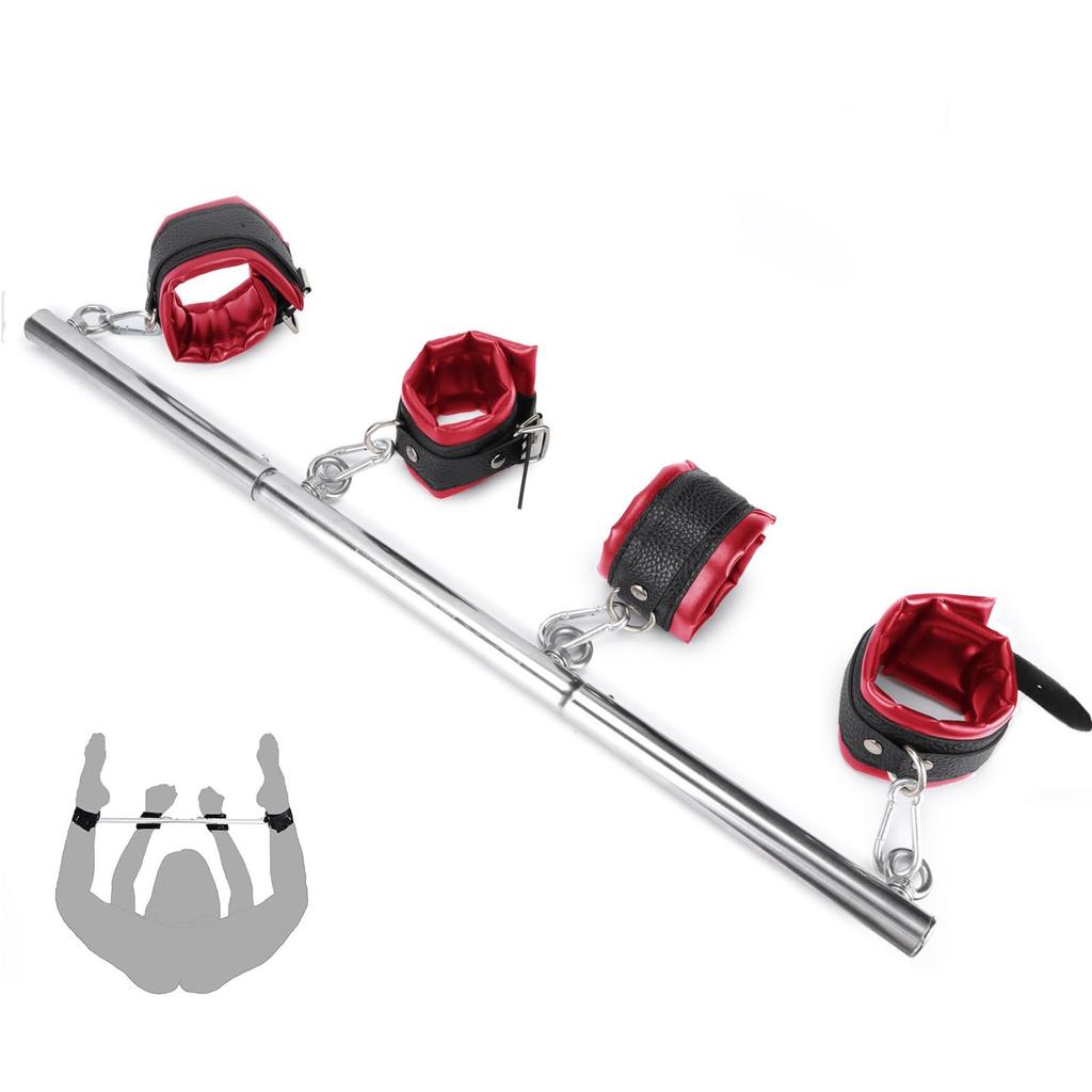 Soxeeh SM Goods SM Set Steel Restraint Bar Leg Cuffs Handcuffs Can Be Used Alone Handcuffs Leg Locks Restraints Restraints (Red)